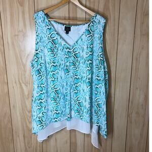 Worthington Snake Print Double Layered Chiffon Style Sleeveless Blouse Women 3X